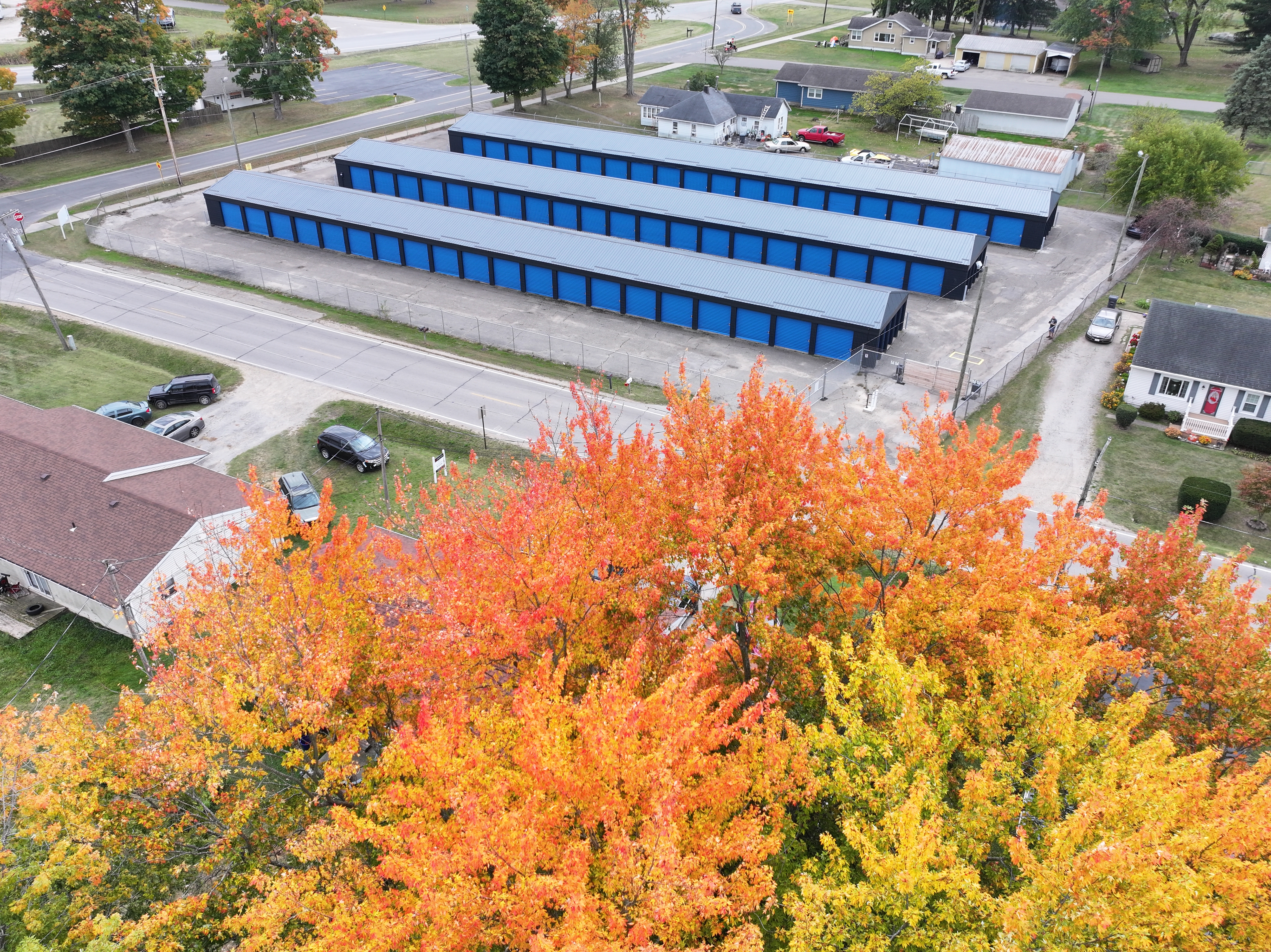 Watervliet storage units with wide asphalt drives and tall doors
